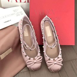 Valentine Ballet Ballerinas Flats Tone-on-tone Satin Studs Fairy Ballet Shoes Bow Rivet Silk Satin Round Head Flat Casual Shoes Shoes B89pl