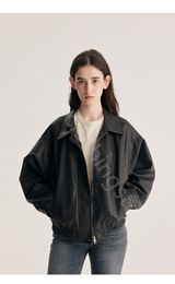 Autumn Maillard lapel leather women 2023 new fashion silhouette crisp shoulder coat tide POWER SHOULDERS