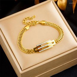 Link Bracelets 316L Stainless Steel Minimalist Yet Fashionable Retro Chain With Geometric Micro Inlay Of Zircon Block Bracelet Charm Jewellery
