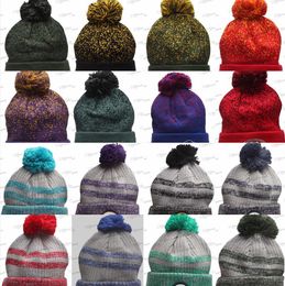 2023 New 32 Mix Colors Basball Beanies with Funny Pom Classic Football Striped All Team Sport Knitted Hats Winter Skiing Wool Skullies Cap