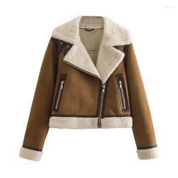 Women's Trench Coats Streetwear Winter Autumn Fur Sheepskin Suede Jacket Faux Lamb Leather Short Coat Moto Biker Thick Warm Outwear