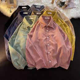 Men's Casual Shirts Men Korean Style Fashion Long Sleeve 2023 Mens Harajuku Oversized Shirt Male Button Up Corduroy Blouses A148
