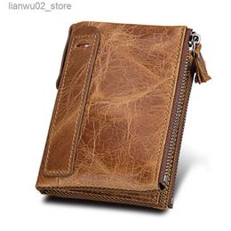 Money Clips % Genuine Leather Men Wallet Small Zipper Pocket Men Wallets Portomonee Male Short Coin Purse Brand Perse Carteira For Rfid Q230921