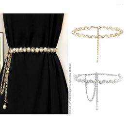 Belts Fashion Dress Decorative Waistband Pearl Woven Chain Waistchain Women Versatile Accessories Elegant Ornament