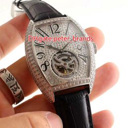 2 pin flywheel luxury latest men's watch all diamond barrel stainless steel silver diamond watch original buckle237h