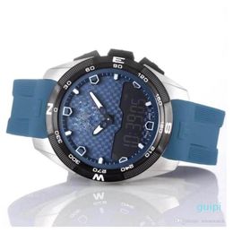Wirist Watch T-Touch Expert Solar T091 Blue Dial Chronograph Quartz Blue Rubber Strap Deployment Clasp Men Watch Wristwatches Mens247Q