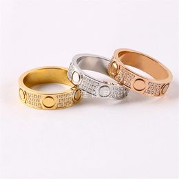 Fashion Designer Trendy Classic Nail Ring For Women Men Full Cz Crystal Stainless Steel Love Luxury 18k Gold Screw Rings Wedding E248v