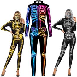 Catsuit Costumes Skeleton Skull Ghost Silm Jumpsuit Catsuit Sexy Women Men Cosplay Costumes Halloween Bodysuit