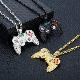 Chains Street Hip Hop Jewellery Game Console Handle Pendant Necklace Gold Chain Geometry Crystal Full Diamond Charms Boys Gifts219P