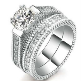 2 15 ct Popular luxury sets of high-grade diamond inlaid with 14K white gold ring182L