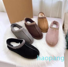 Ankle Winter Fur Snow Boots Slipper Flat Heel Fluffy Mules Real Leather Australia Booties For Woman