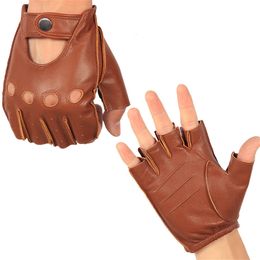 Five Fingers Gloves Men's Half Finger Real Leather Driving Unlined Sheepskin Fingerless Fitness NAN75 230921