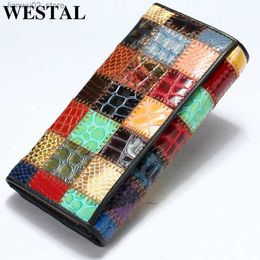 Money Clips WESTAL wallet women genuine leather purse female women's leather wallet long patchwork womens wallets and purses for cards 544 Q230921