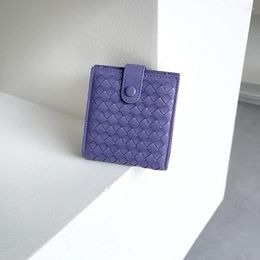 Wallets Woven 2023 Lambskin Women Luxury Genuine Leather Short Wallet With Snapped Coin Pouch Functional Purse Female Billfold