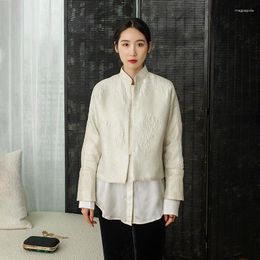 Women's Trench Coats Chinese Stand Collar Long Sleeve Short Coat Cotton Dress Simple Jacquard Top Autumn