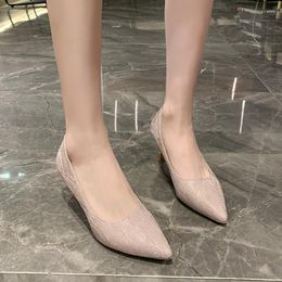 Dress Shoes Silver Line Pointed Toe Fashion Summer Autumn Women Casual Mid Heel Comfortable Feninino Frete Wedding Pumps