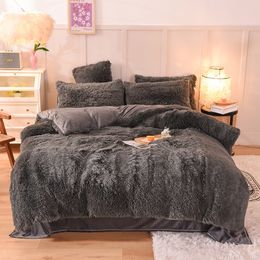 Bedding sets 2023 Style Comfortable Soft Mink Velvet Faux Animal Fur Duvet Cover Bedspread Pillowcases Set Blanket Bed Sheet 230921