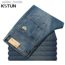 Men's Jeans KSTUN Straight Cut Jeans For Men Business Casual Male Denim Pants Full Length Trousers Classic Jeans Hombre High Quality Brand L230921