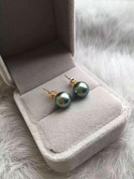 Dangle Earrings Genuine 9mm Real South Sea Gray Pearl 14K Solid Yellow Gold