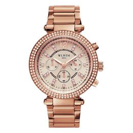 Stainless Steel Strap Lignt Luxury Elegant Womens Watches Perfect Moment Full Diamond Round Dial Quartz Rose Gold Hardlex Wrist Wa216n