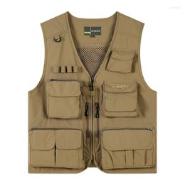 Men's Vests Men Multi-Pocket Classic Waistcoat Male Sleeveless Casual Solid Color Coat Work Vest Pographer Tactical Mesh Jacket