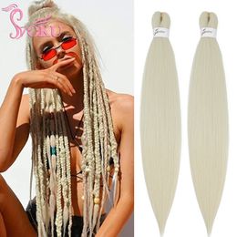 Human Hair Bulks Synthetic Braid Hair Extensions Ombre Blonde Crochet Twist 24Inch Yaki Straight DIY Braids Pre-stretched Easy Braiding Hair SOKU 230921