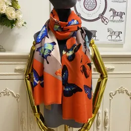 Women long scarf shawl scarves silk cashmere material orange print lButterfly pattern size 180CM -65CM