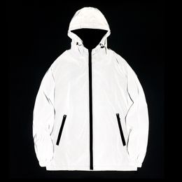 Men's Jackets Night Reflective Jackets Double fabric Windbreaker Hooded Jacket Men Hip Hop Dancer singer Waterproof Zipper Coats Outwear 230921