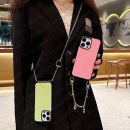 Luxurious Designer Phone Case for iPhone 15 14 13 12 Pro Max Imprint Flower Letter Back Leather Shell Handy Chain Shoulder Strap Cover