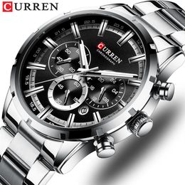 CURREN Luxury Fashion Quartz Watches Classic Silver and black Clock Male Watch Men's Wristwatch with Calendar Chronograph248h