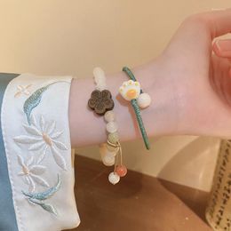 Charm Bracelets Minar Vintage 2 PCS/Set Green Color Natural Stone Wood Beads Flower Braid Rope Chain Ram's Horn Strand For Women Mujer