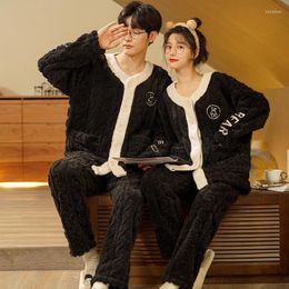 Men's Sleepwear Coral Fleece Pajamas Couple Winter Men And Women Matching Thickened Suit Kimono Flannel Roupa De Dormir