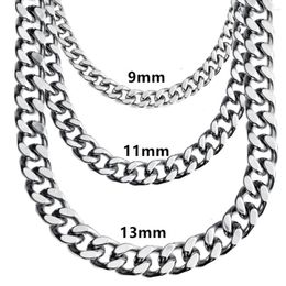 Chains High Quality Width 9mm/11mm/13mm Stainless Steel Silver Colour Cuban Chain Waterproof Men Woman Curb Link Necklace Various Sizes