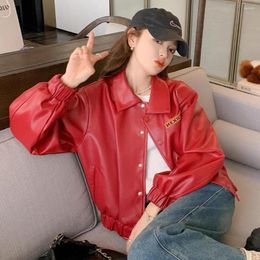 Women's Leather Autumn Red Jackets For Korean Loose Moto Coat Women Winter Bicycle Female Streetwear Harajuku Kawaii