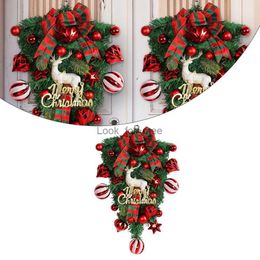 Christmas Decorations 1Pc Christmas Red Wreath Front Door Hanging Elk Christmas Flower Bow 32*48.5cm For Xmas Party Home Decoration Accessories HKD230921