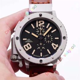 Brand New Quartz Chronograph Stopwatch Men U chronograph U42 Chimera Silver Aged Brown Cow Black Leather Boat Watch175a