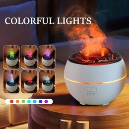 1pc 360ml 7 Colours Volcano Cool Mist Humidifier with Fire Flame Design - Aroma Essential Oil Diffuser with USB Connexion for Home and Office Use