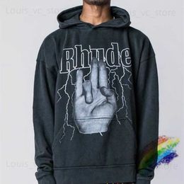 Men's Hoodies Sweatshirts Vintage Handprinted Hoodie Men's Loose Wash Sweatshirt Patch Work Hoodie Zipper T230921