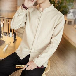 Men's Casual Shirts 2023 Spring Linen Long Sleeve Solid Colour Cotton Shirt Tops Men