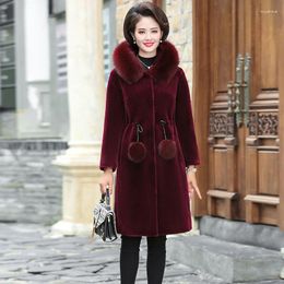 Women's Fur Autumn Winter Mink Velvet Coat Women Medium-Length Loose 5XL Parka Jackets Ladies Thick Clothing Tops Hooded Woolen Outwear