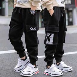 Trousers EACHIN Boys Pants Boy Letter Print Cotton Sweatpants Casual Korean Cargo Pants Fashion Teenage Kids Sport Multi-pocket Pants Q230921