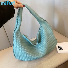 Waist Bags Mifuny Vegan Leather Hobo Bag Handmade Woven Casual Female Handbag Big Capacity Patchwork Zipper Women Shoulder Tote 230920