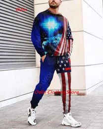 Men's Tracksuits Arrival American Flag Men Jogger Sportswear Spring Autumn 2 Piece Sets Tracksuit Long Sleeve T-ShirtPant Sweatsuit 230920