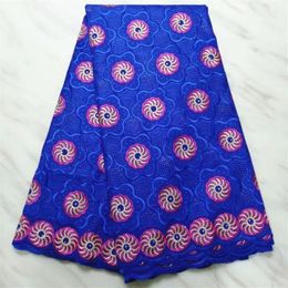 5Yards pc Wonderful royal blue african cotton fabric and flower embroidery swiss voile lace fabric for dress BC72-5295S