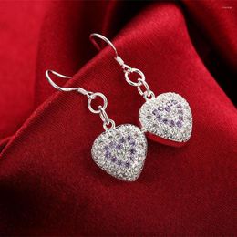 Dangle Earrings Selling 925 Sterling Silver Zircon Hollow Heart For Women Fashion Party Wedding High Quality Jewelry Holiday Gifts
