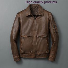 Mens Leather Faux Distressed Vintage Top Layer Cowhide Men Large Size corium Air Force Flight suit Fashion Slim Fit Jacket 230921