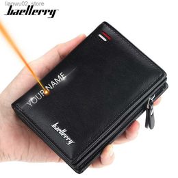 Money Clips Fashion Men Wallets Name Engraving Zipper Card Holder High Quality Male Purse New PU Leather Coin Holder Men Wallets Carteria Q230921