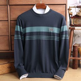 Men's Sweaters High End Striped Round Neck Sweater Spring And Autumn Korean Casual Knit T-shirt Personalized Letter Jacquard Pullover