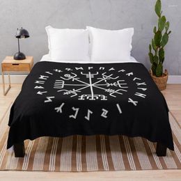 Blankets Viking Norse Protection Compass With Circle Runes Grunge Texture Engraving Black Background HD High Quality Throw Blanket