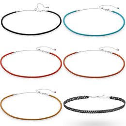 Pendant Necklaces Sterling Silver Woven Fabric Black Leather Choker Adjust Sliding Clasp Necklace For Bracelet Bead Charm DIY Jewellery 230921